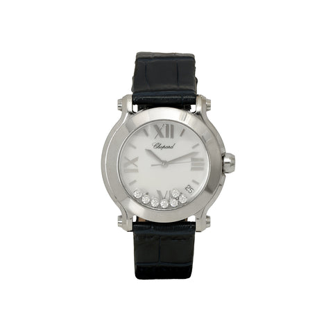 Happy Sport White Dial 36mm With 7 Floating Diamonds Watch