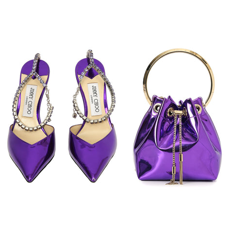 Metallic Purple Bon Bon Bag And Saeda 100 Pumps Set