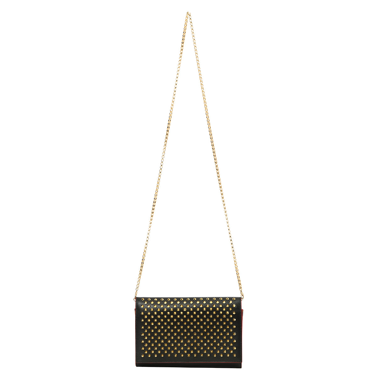 Black Leather Fold-Over Spike Paloma Clutch Bag