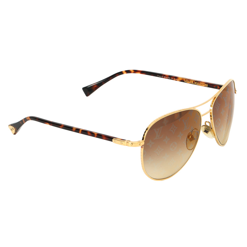 Women Louis Vuitton Monogram Gold Gradiant Brown Aviators