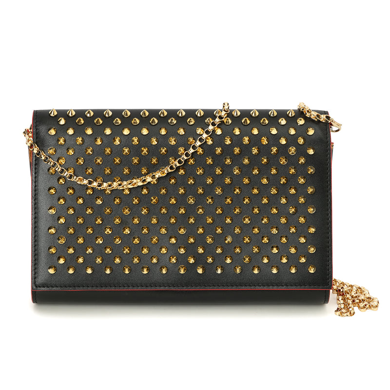 pre-loved Christian Louboutin Black Leather Fold-Over Spike Paloma Clutch Bag