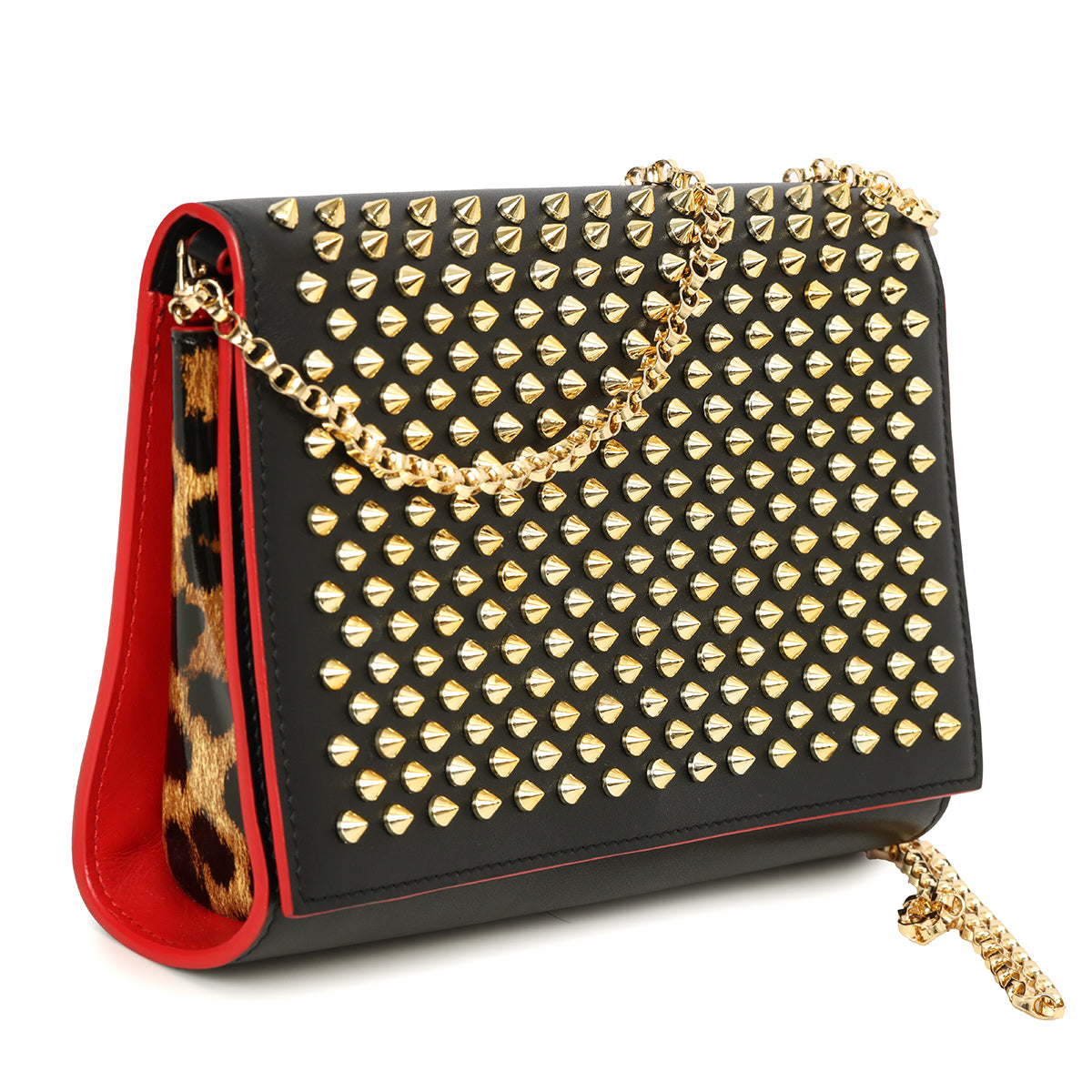 Black Leather Fold-Over Spike Paloma Clutch Bag