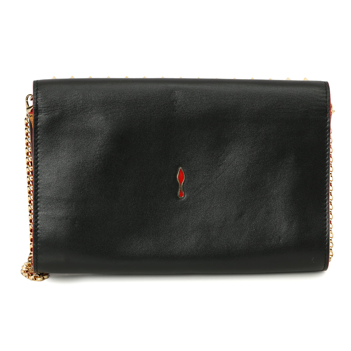 Black Leather Fold-Over Spike Paloma Clutch Bag