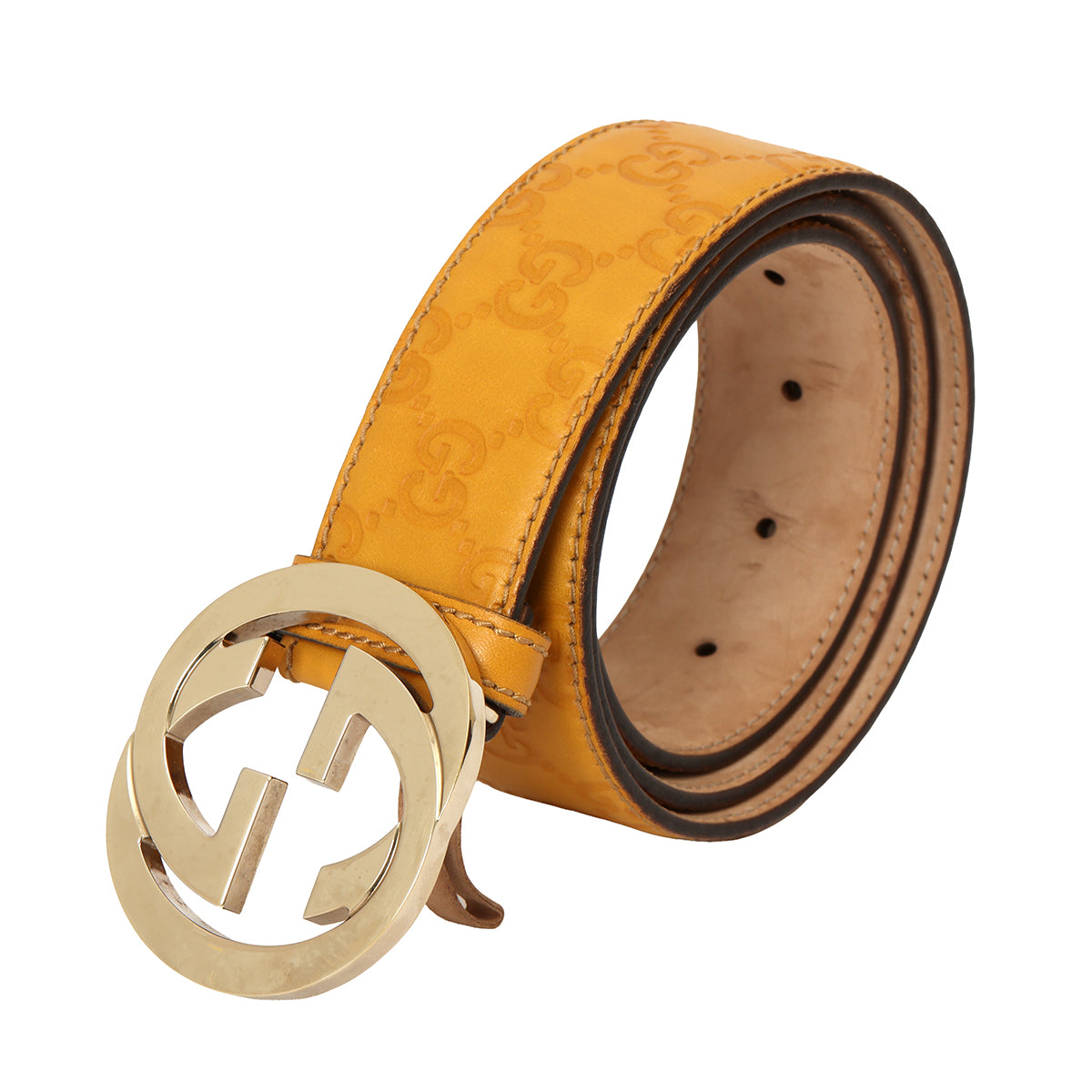 Mustard Belt with Interlocking GG Buckle 34