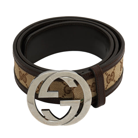 GG Canvas & Leather Waist Belt- 34