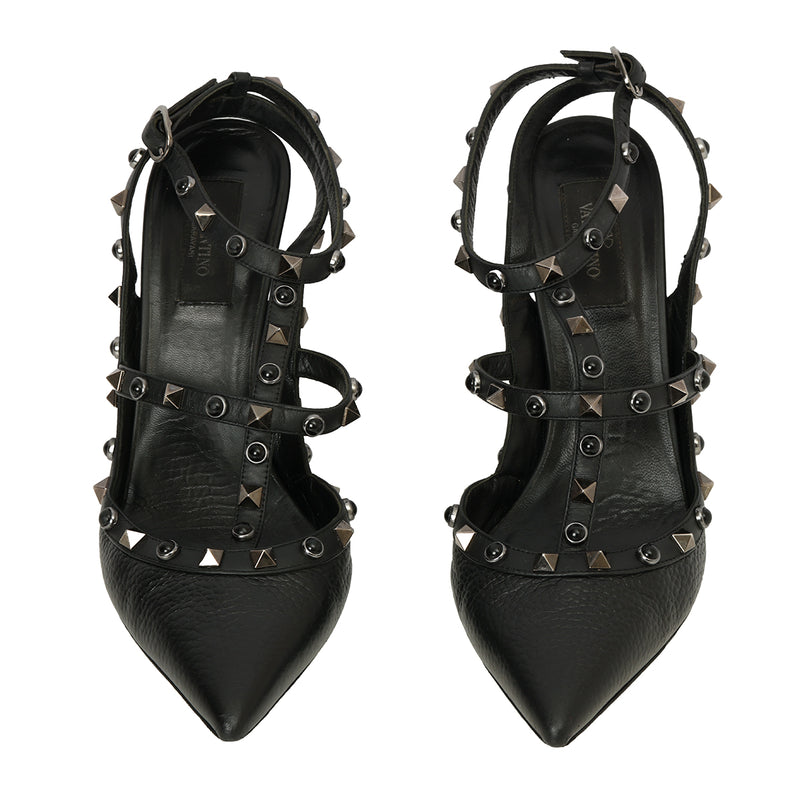 pre-loved Valentino Garvani Black Rock-Studded Stilettos - 39.5