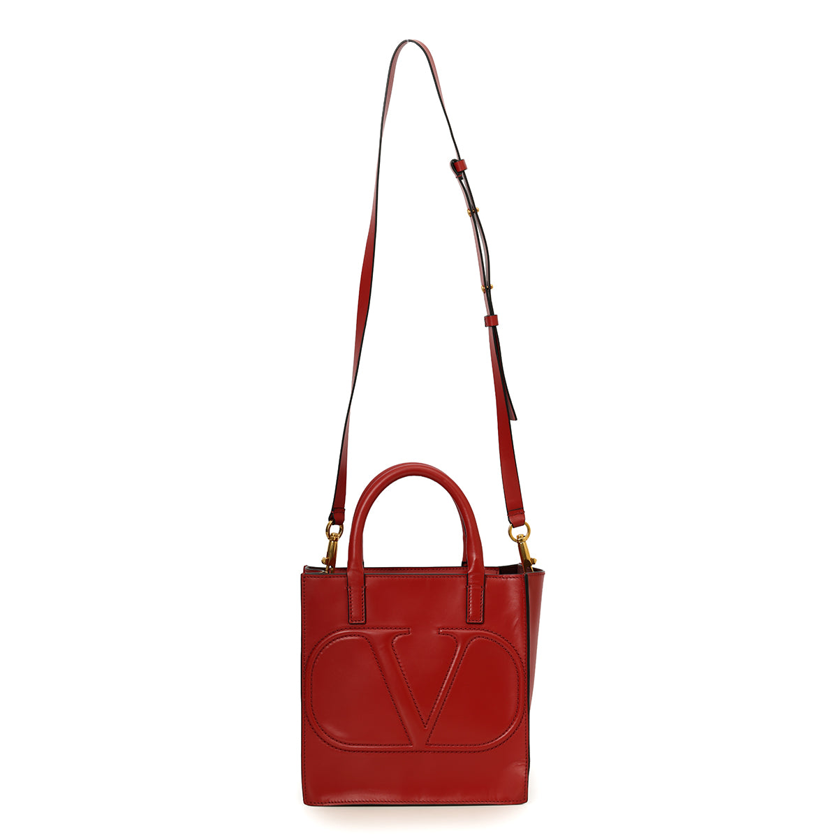 Small Red Vlogo Walk Calfskin Tote Bag