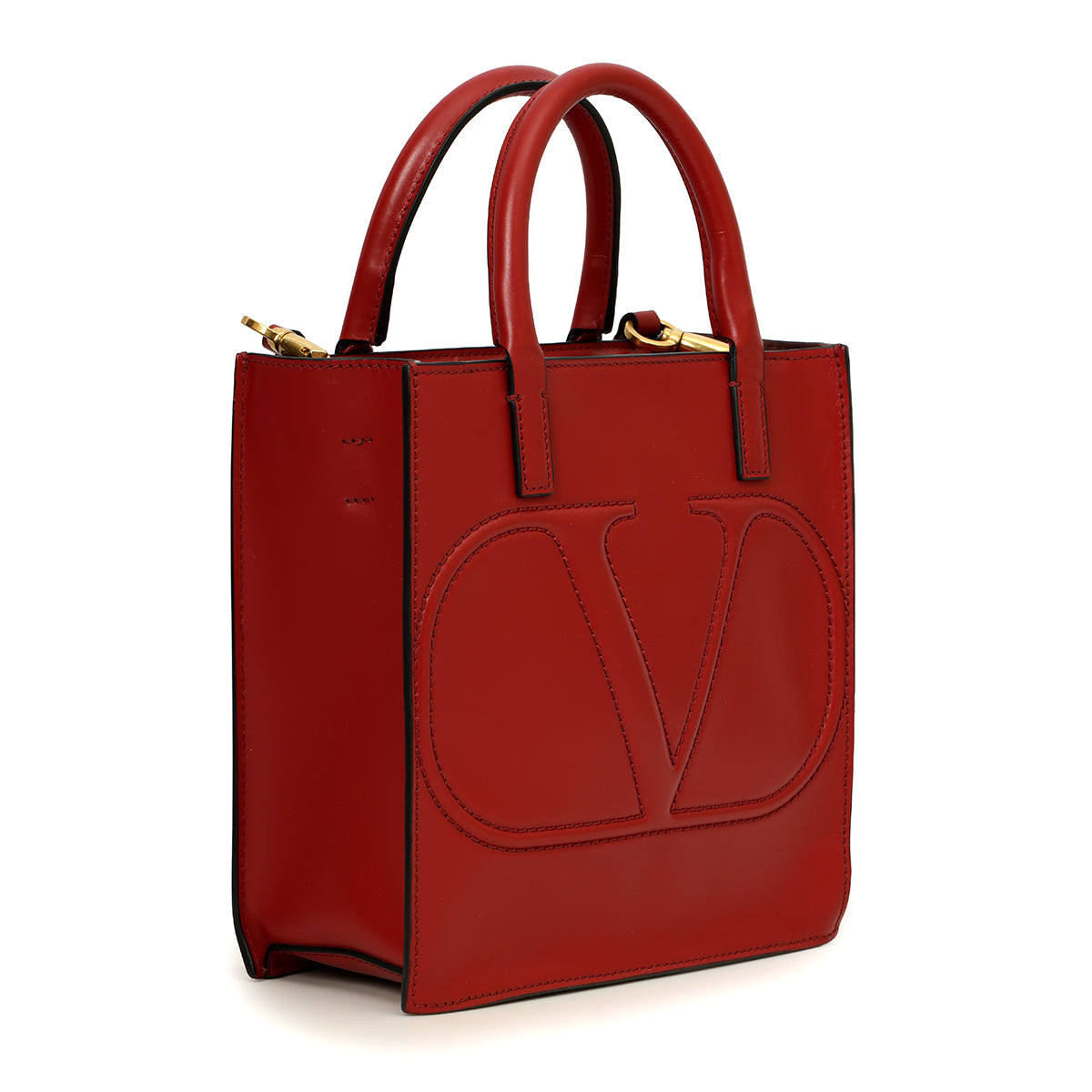 Small Red Vlogo Walk Calfskin Tote Bag