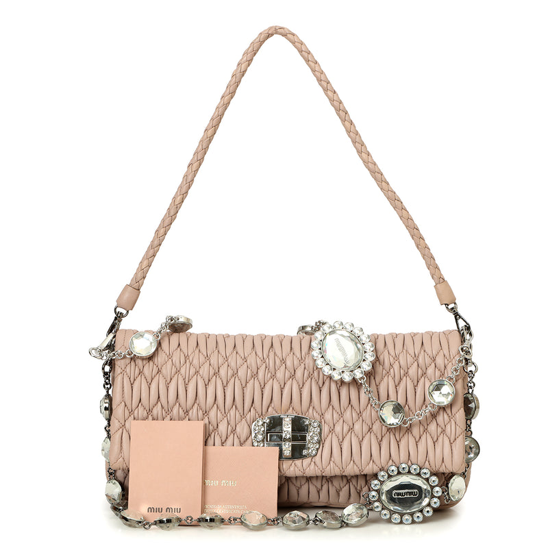 Nude pink Iconic Crystal Cloquè Small Bag with Silver Hardware