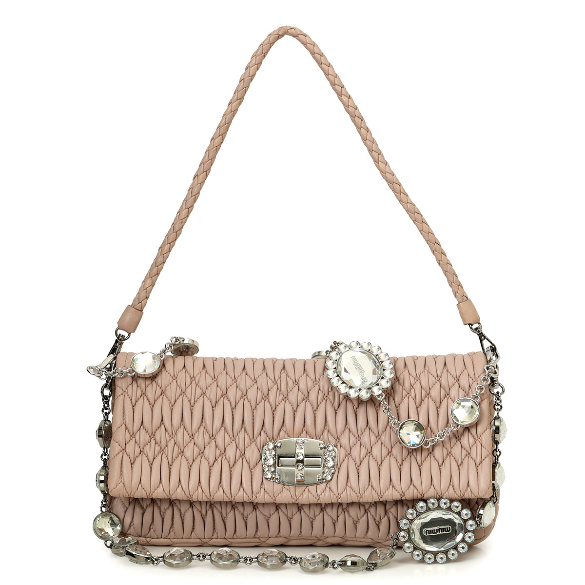 Nude Pink Iconic Crystal Cloquè Small Bag with Silver Hardware