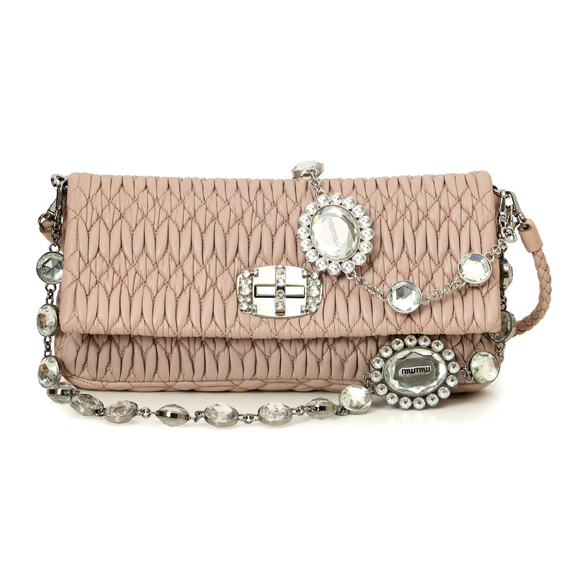 Nude pink Iconic Crystal Cloquè Small Bag with Silver Hardware