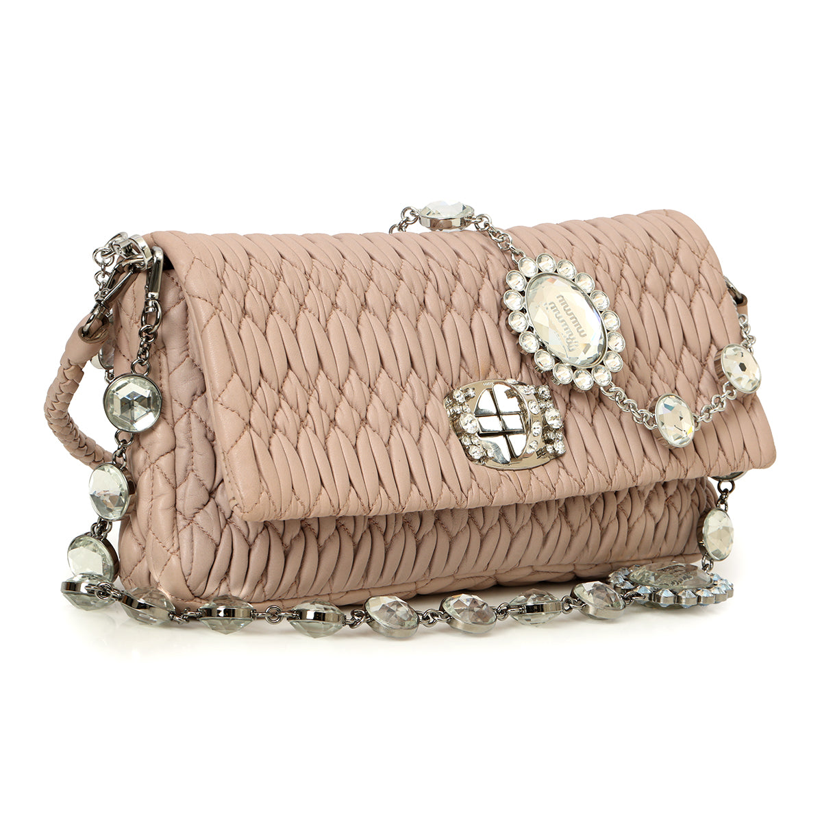 Nude Pink Iconic Crystal Cloquè Small Bag with Silver Hardware