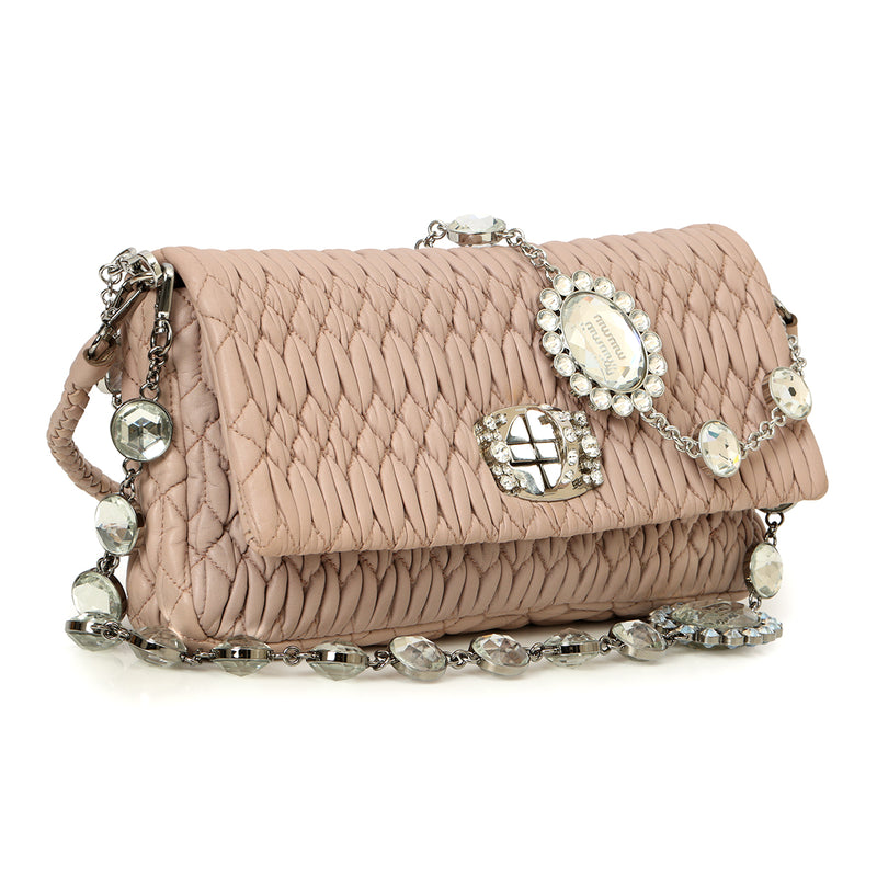 Nude pink Iconic Crystal Cloquè Small Bag with Silver Hardware