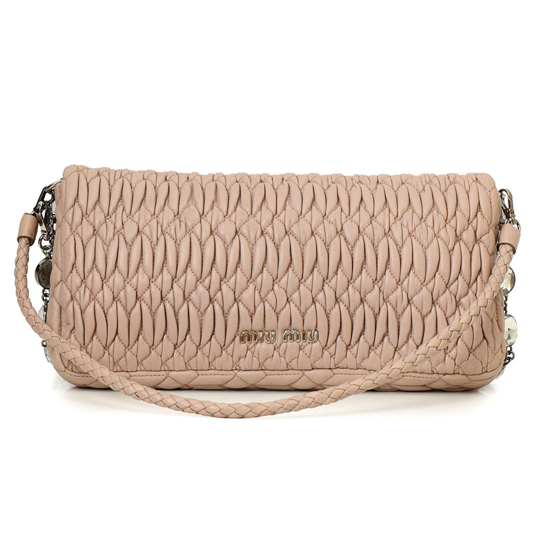 Nude pink Iconic Crystal Cloquè Small Bag with Silver Hardware