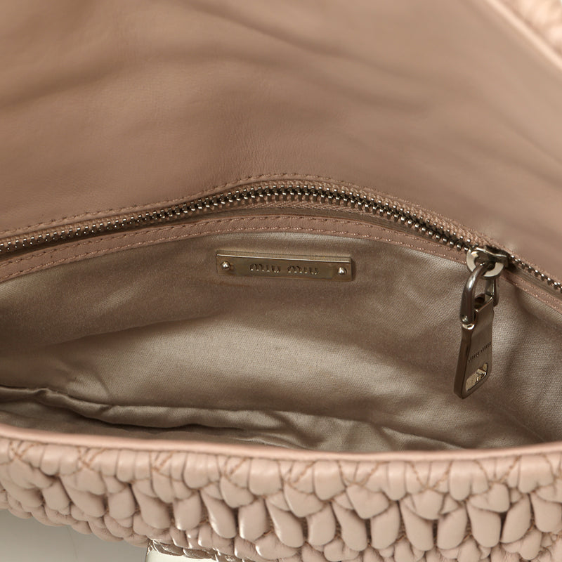 Nude pink Iconic Crystal Cloquè Small Bag with Silver Hardware