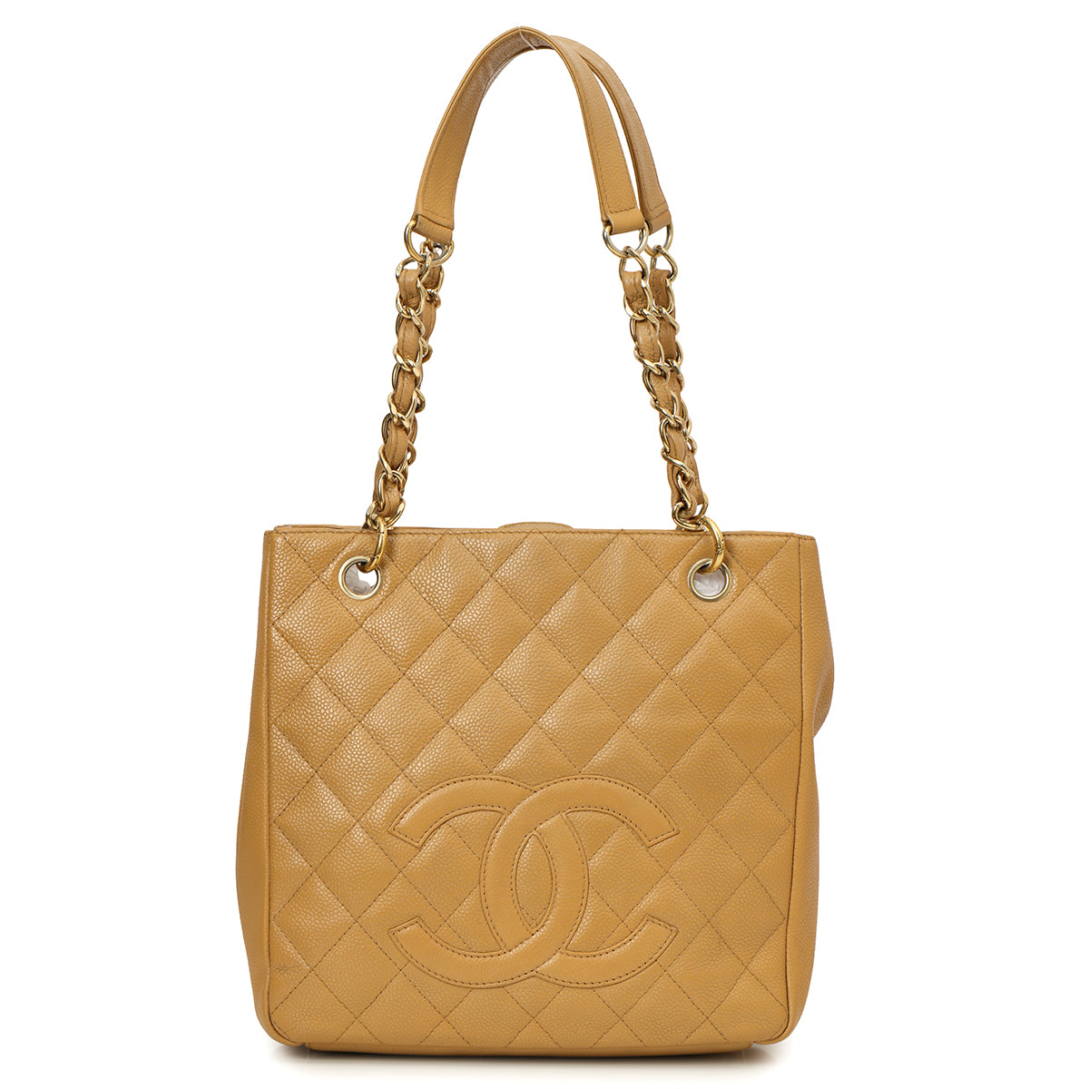 Tan Caviar Petite Shopping Tote