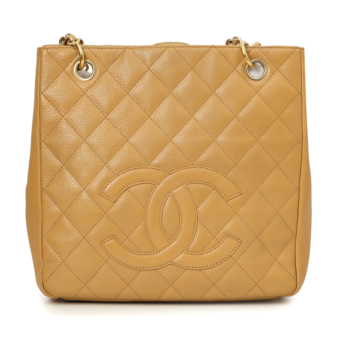 Tan Caviar Petite Shopping Tote