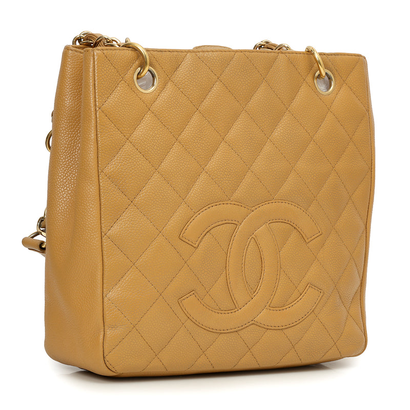 Tan Caviar Petite Shopping Tote