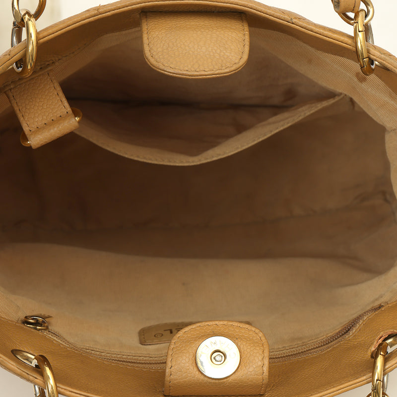 Tan Caviar Petite Shopping Tote