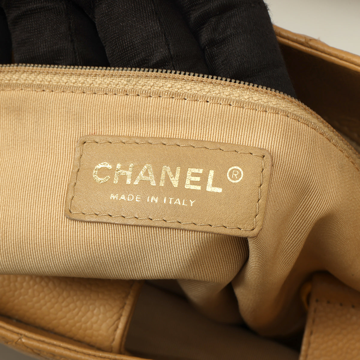 Tan Caviar Petite Shopping Tote