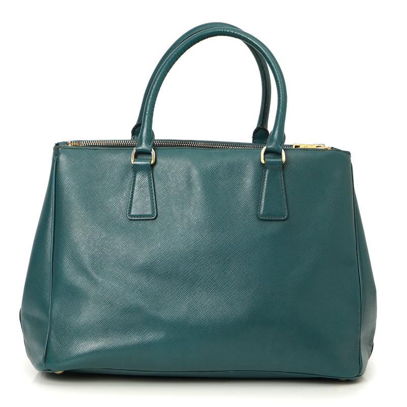 women Prada Green/Turquoise Bi-Color Saffiano Lux Leather Pocket Tote Bag