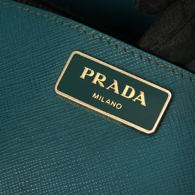 Women pre loved prada green turquoise pocket tote bag