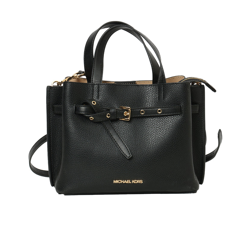 Black Emilia Small Pebbled Leather Satchel