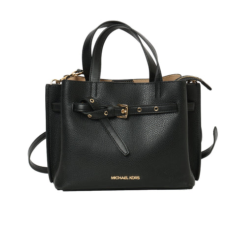 Black Emilia Small Pebbled Leather Satchel