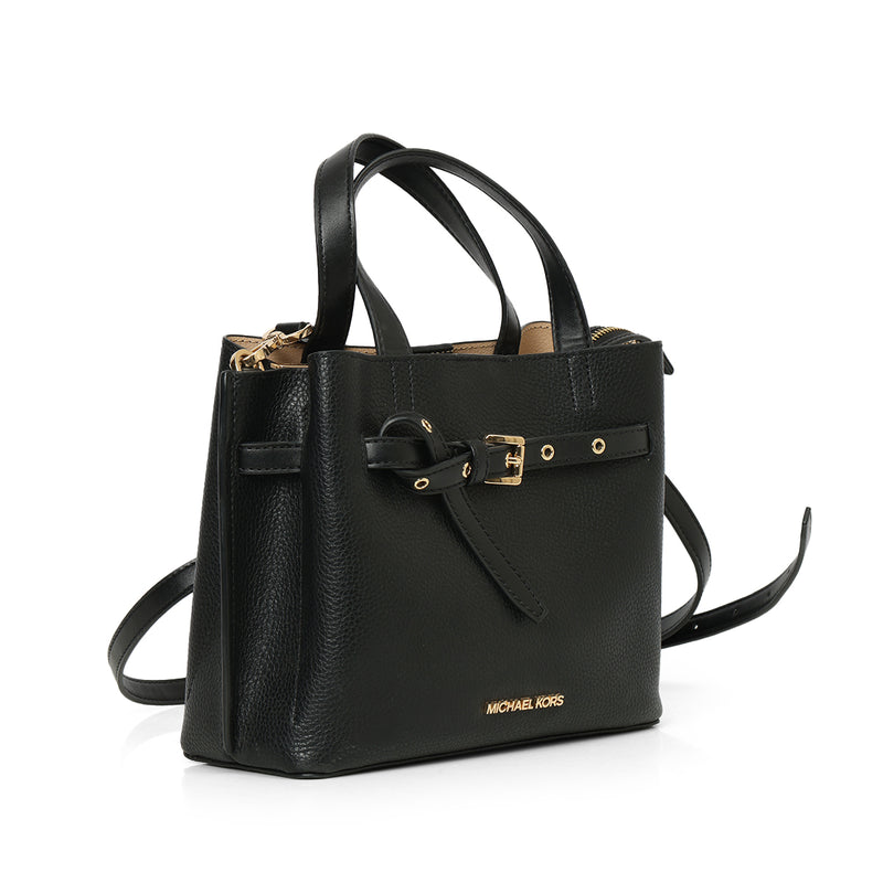 Black Emilia Small Pebbled Leather Satchel