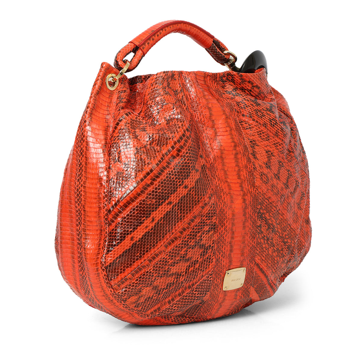 Orange & Black Python Leather Sky Hobo Bag