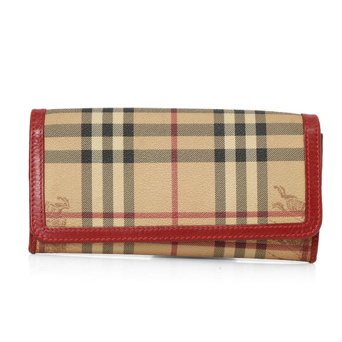 Haymarket Check Pattern Beige & Red Leather Continental Wallet