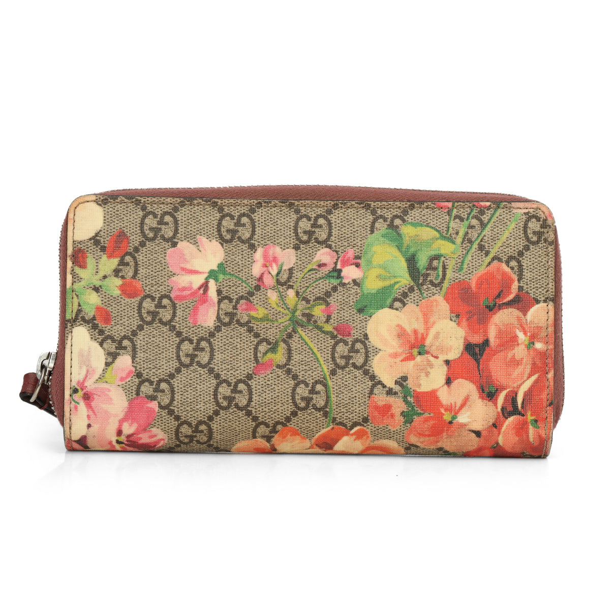 GG Blooms Maroom Zip Around Wallet