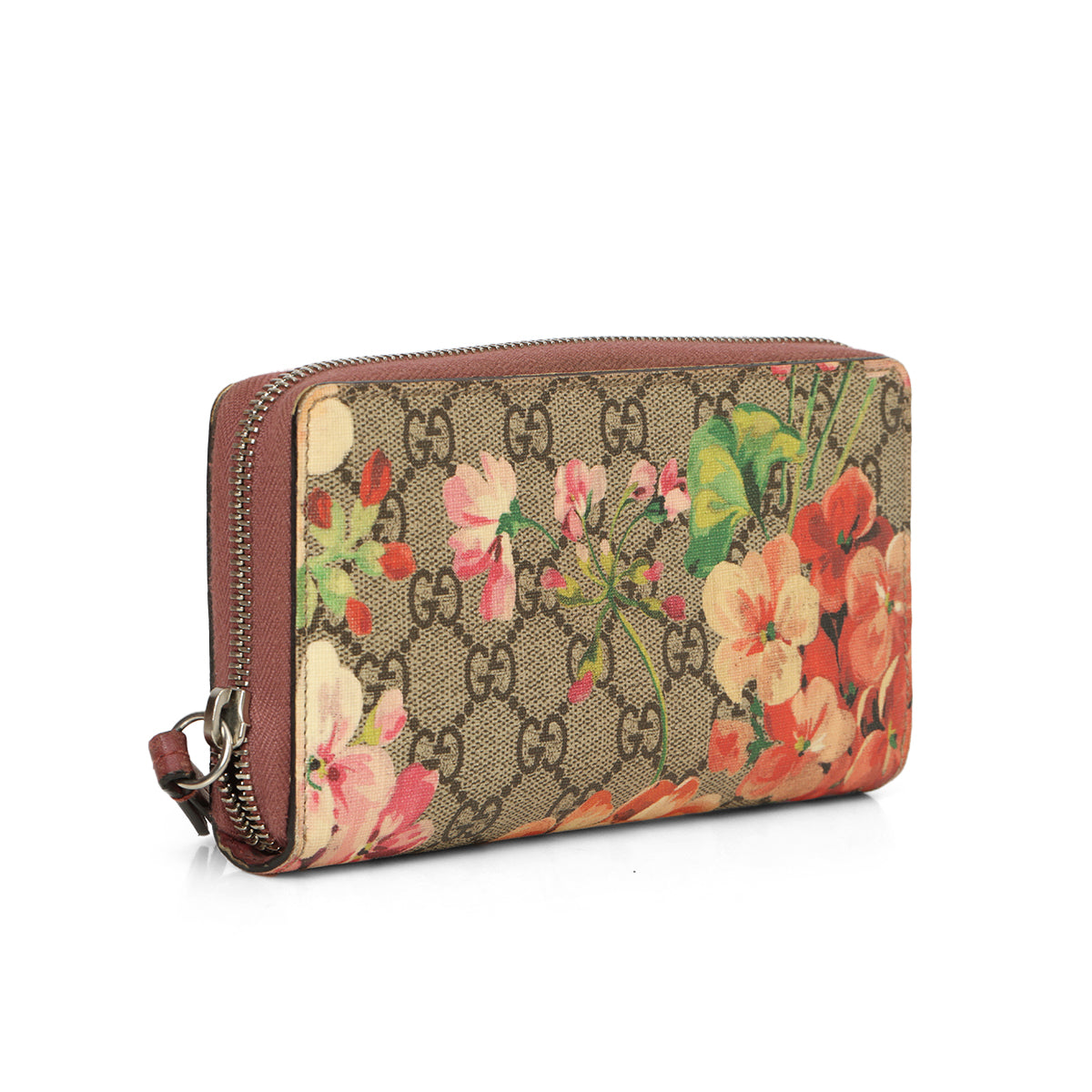 GG Blooms Maroom Zip Around Wallet