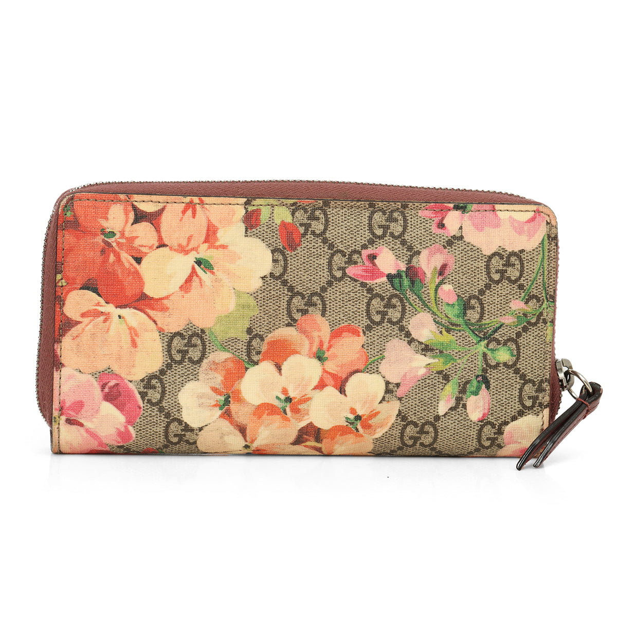 GG Blooms Maroom Zip Around Wallet
