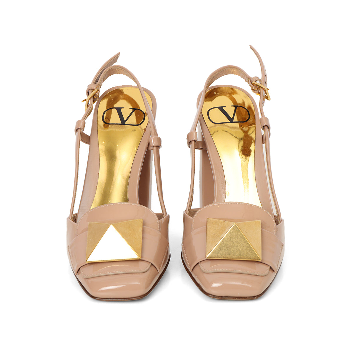 Nude Rose Rockstud Accents Patent Leather Slingback Pumps- EU 36