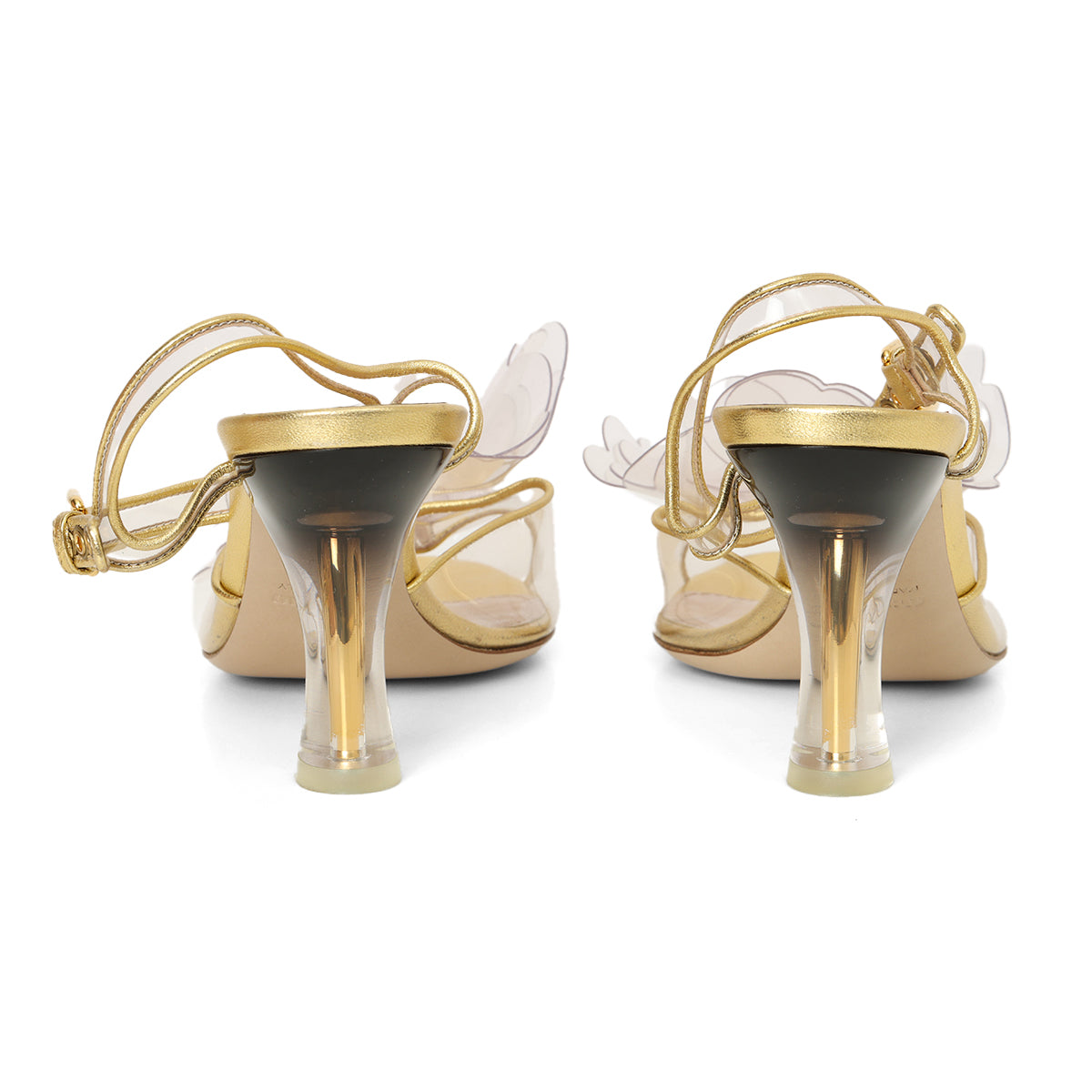 PVC Leather Trim Gold & Transparent Embellishment Sandals- Eu 36