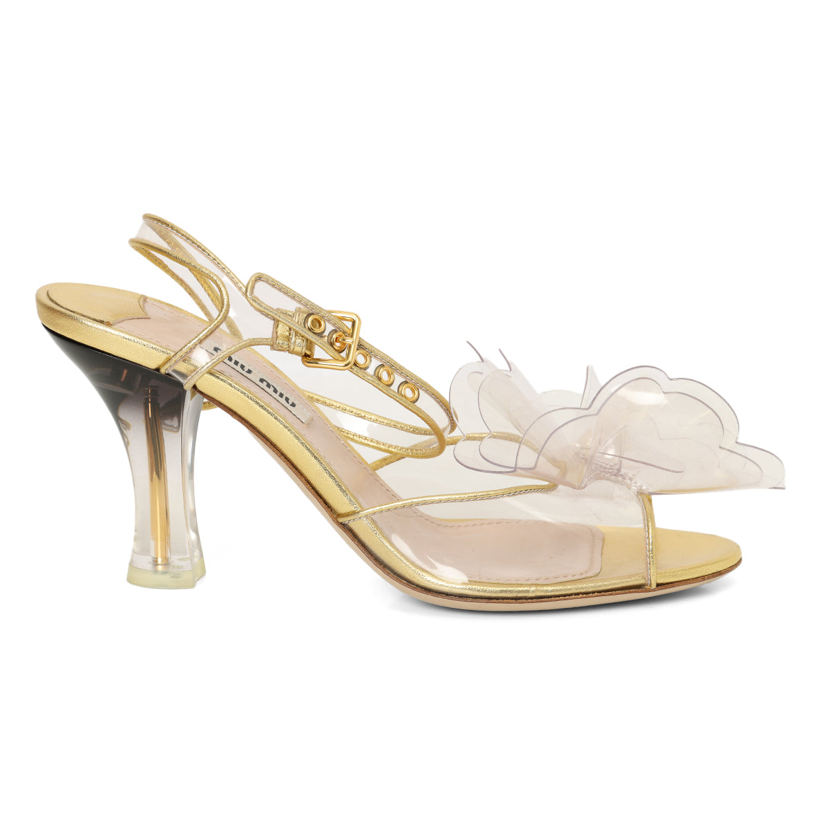 PVC Leather Trim Gold & Transparent Embellishment Sandals- Eu 36