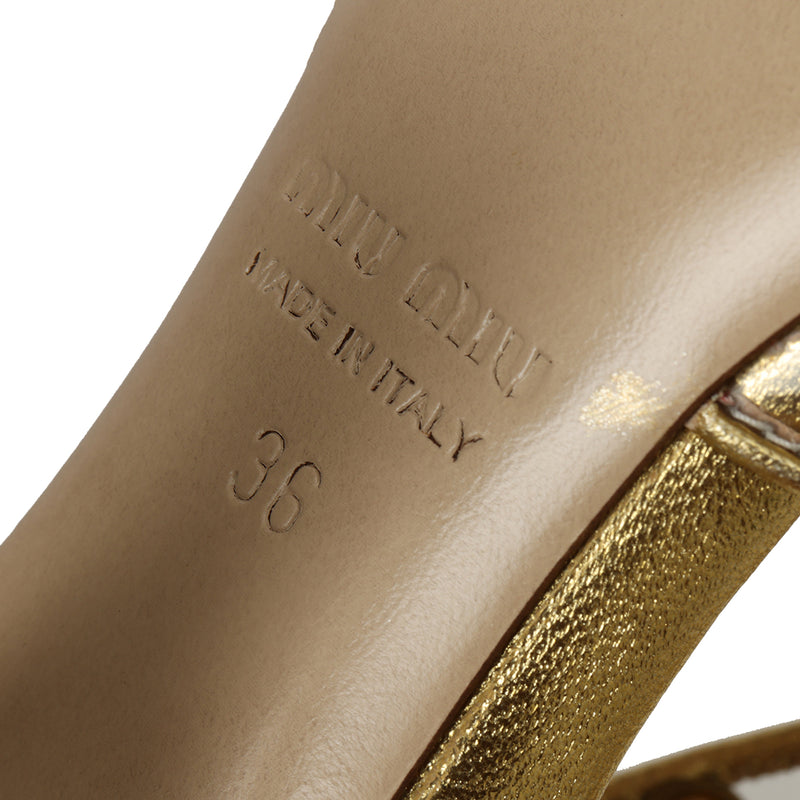 Women Miu Miu PVC Leather Trim Gold & Transparent Embellishment Sandals- Eu 36