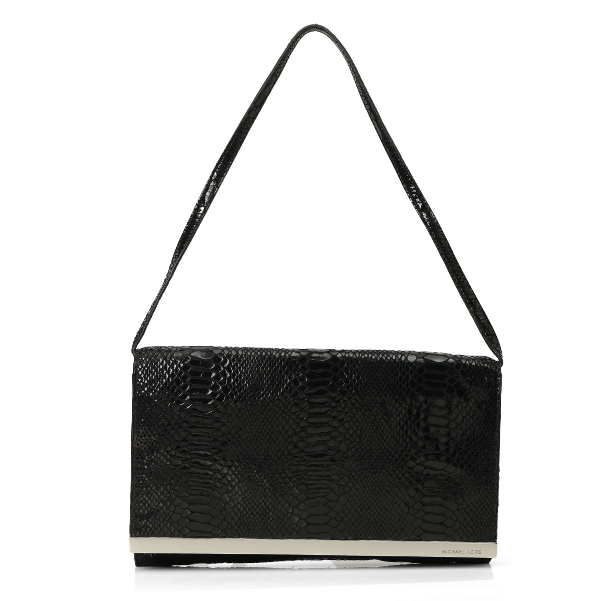 Black Python Embossed Patent Leather Shoulder Bag One Size