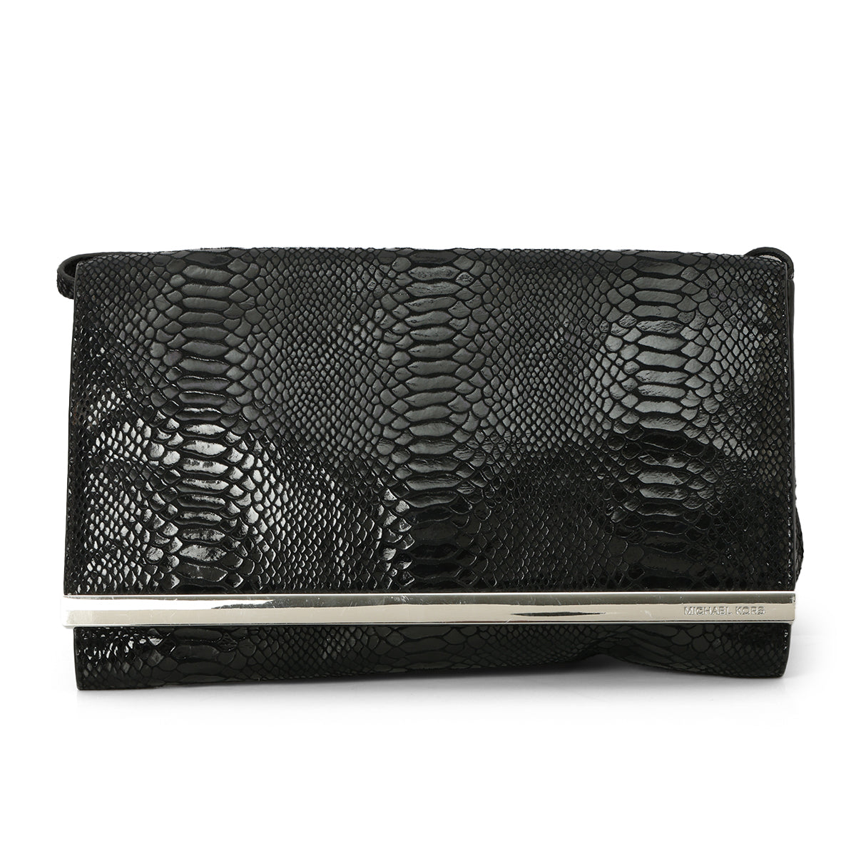 Black Python Embossed Patent Leather Shoulder Bag One Size