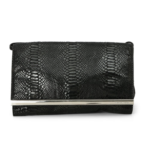 Black Python Embossed Patent Leather Shoulder Bag One Size