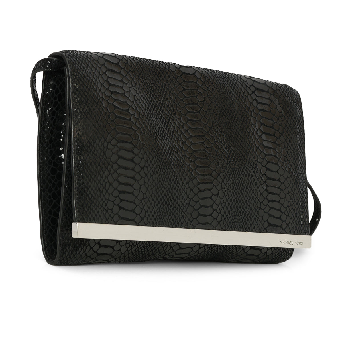 Black Python Embossed Patent Leather Shoulder Bag One Size
