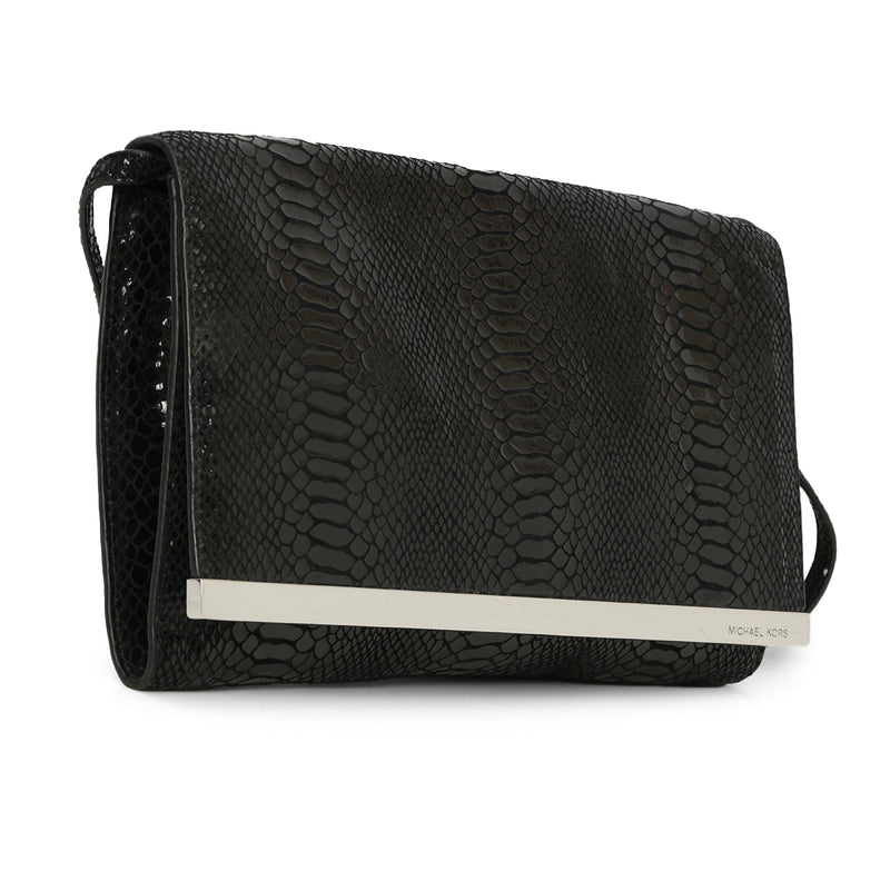Michael Kors Black Python Embossed Patent Leather Shoulder Bag One Size