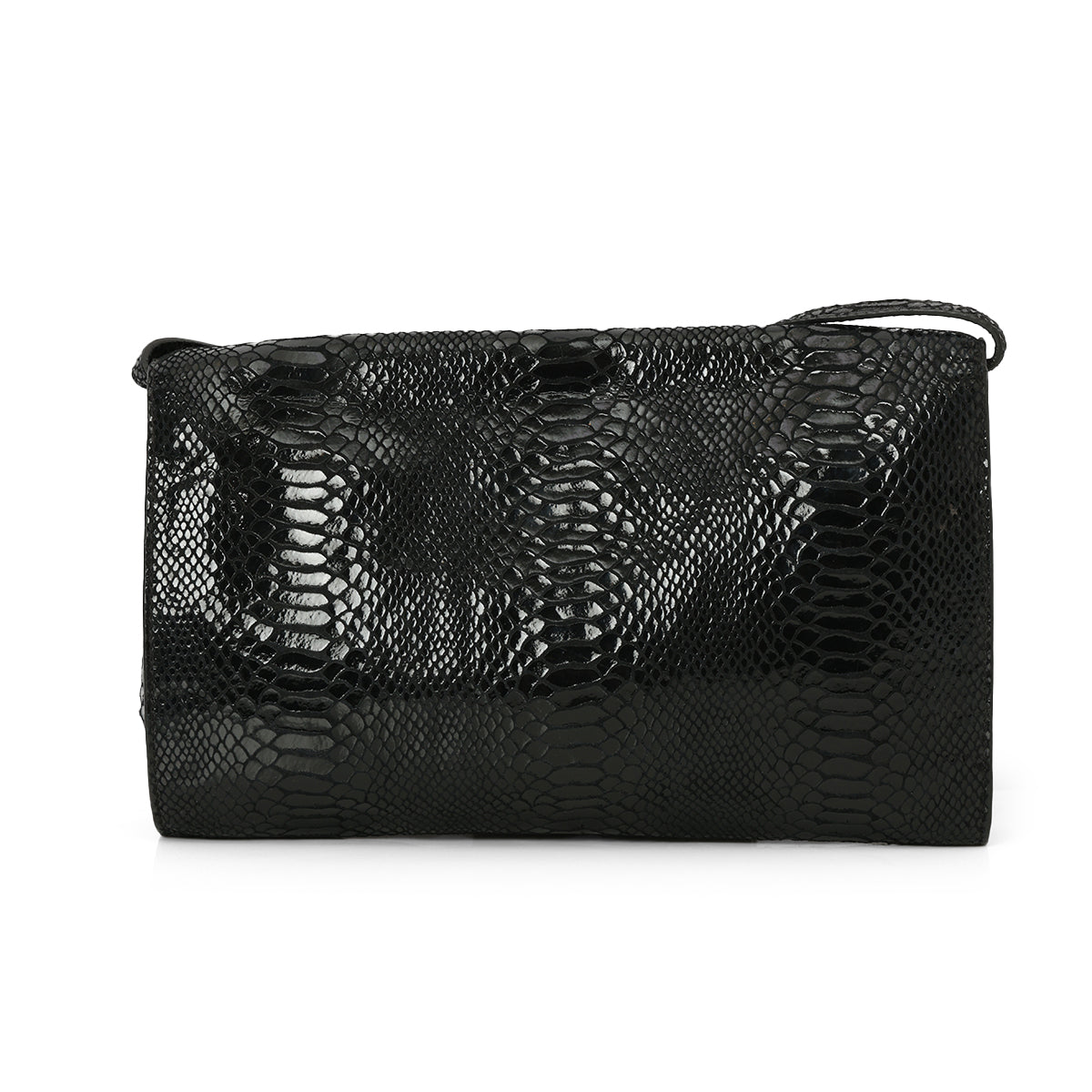 Black Python Embossed Patent Leather Shoulder Bag One Size