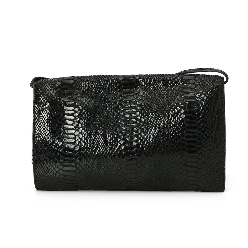 Michael Kors Black Python Leather Shoulder Bag One Size