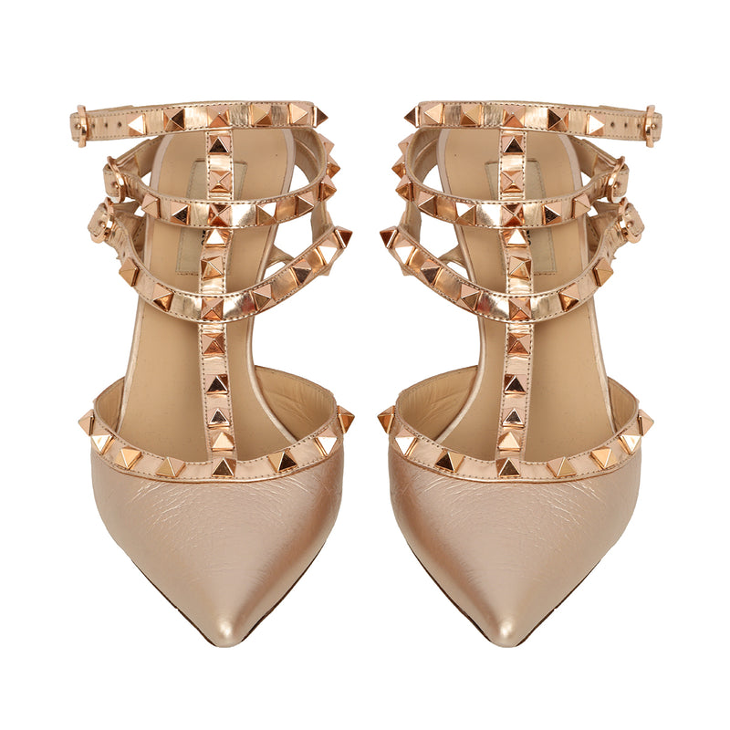 Rose Gold Rockstud Caged Pumps 37.5