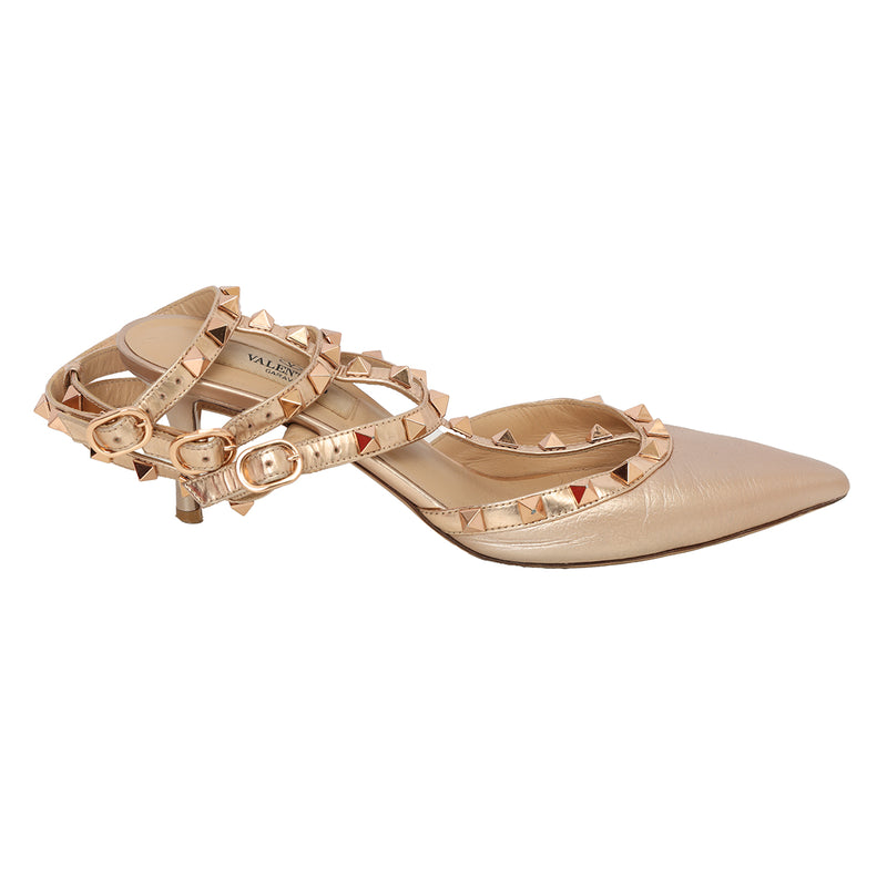 Rose Gold Rockstud Caged Pumps 37.5