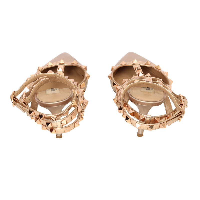 Rose Gold Rockstud Caged Pumps 37.5