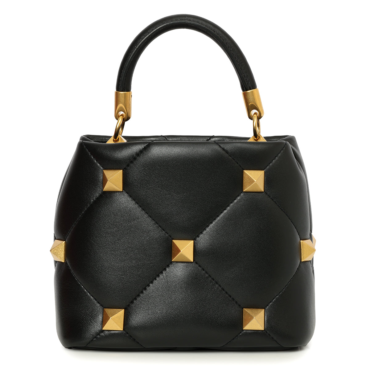 Small Roman Stud Top Handle Bag In Nappa Black