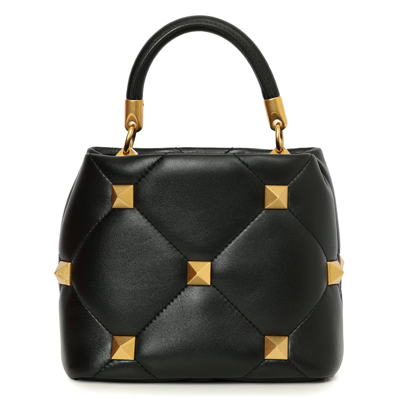 Pre-loved Valentino Small Roman Stud Top Handle Bag In Nappa Black

